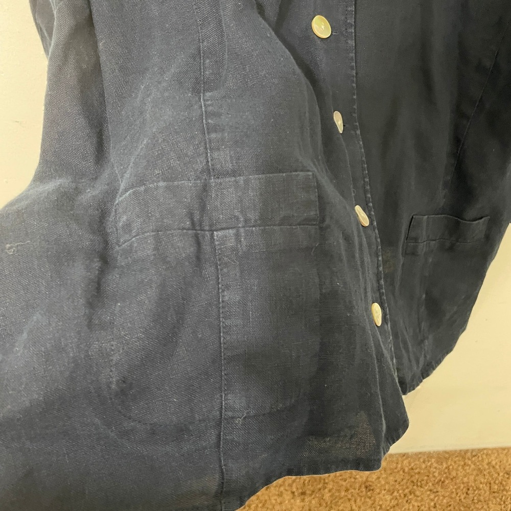 Talbots Woman Irish Linen‎ Navy Blue Button Front Blazer Jacket Plus Size 24W - Picture 4 of 6